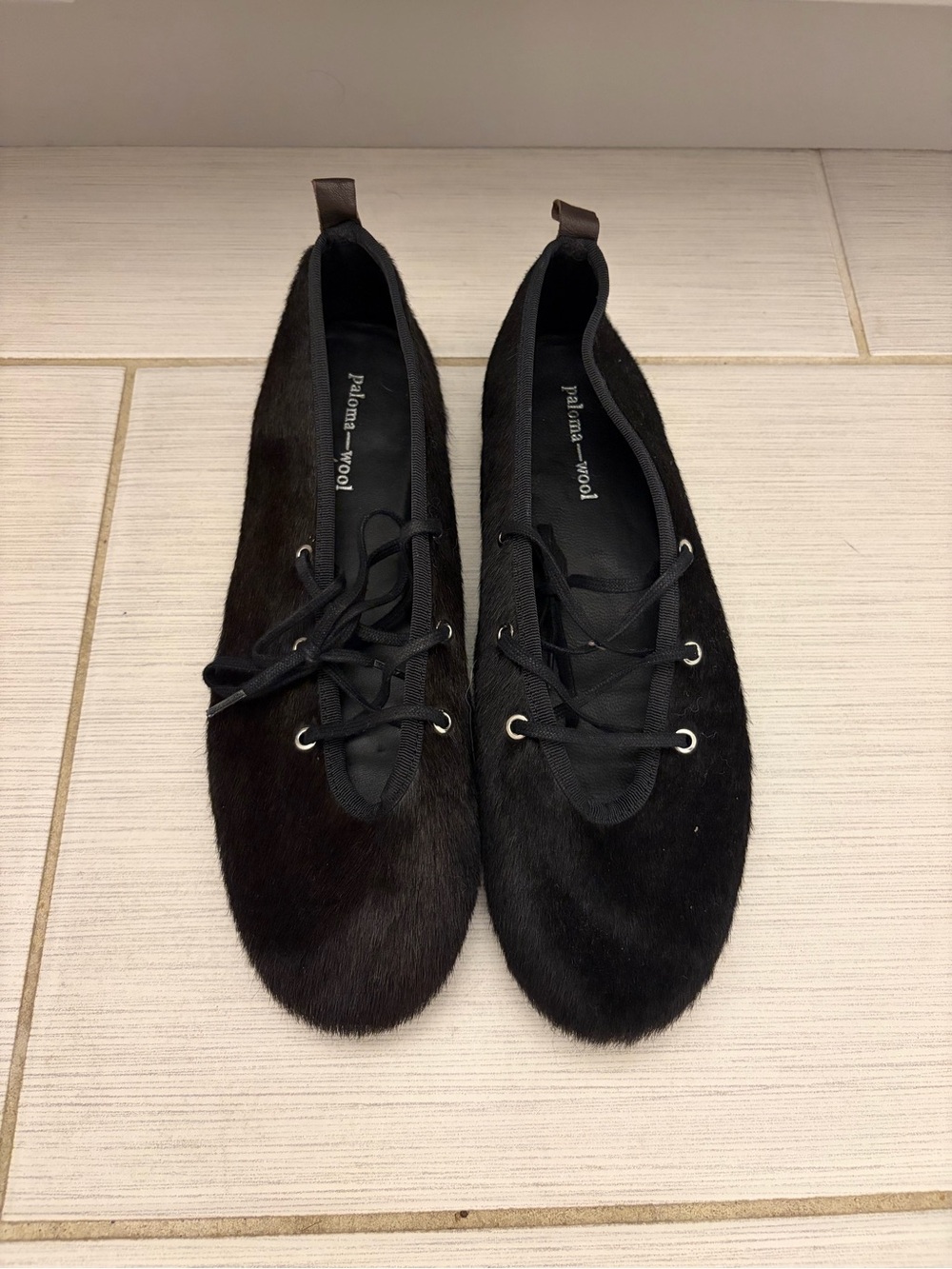 Paloma Wool Pima Calfhair Lace-Up Ballet Flats